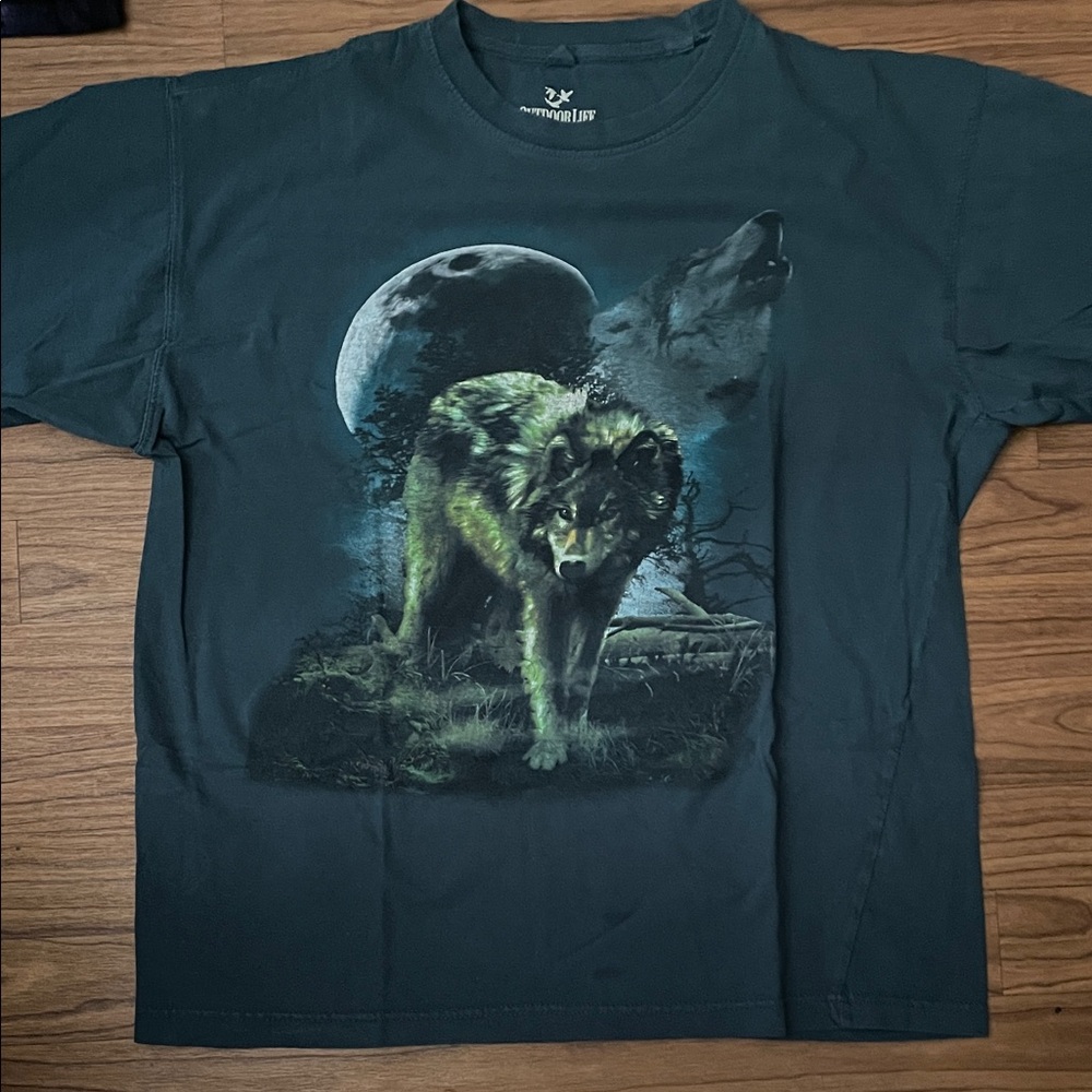 Outdoor Life Dark Green Wolf Moon T-Shirt Size Large